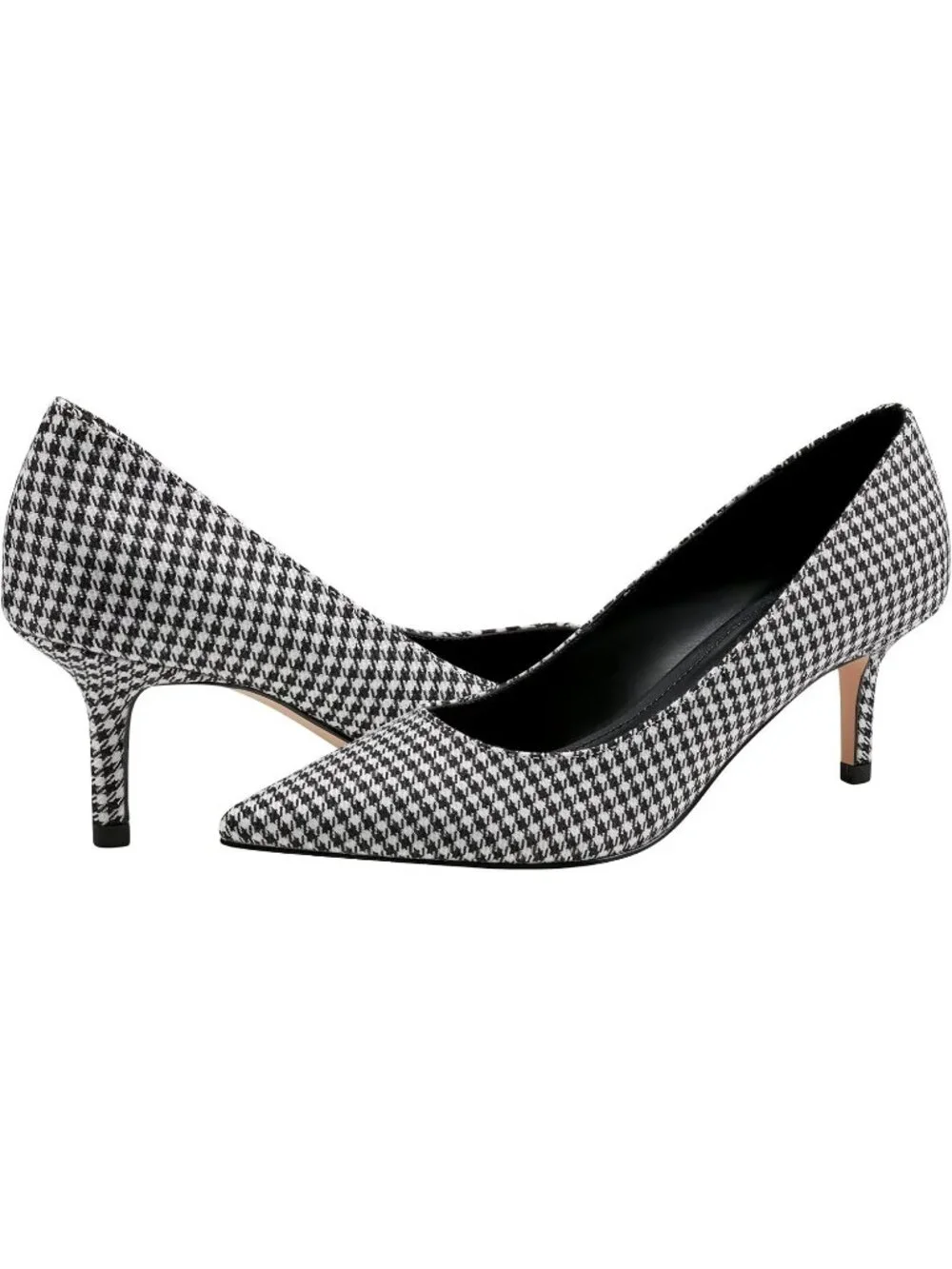 Womens Black White Houndstooth Pointed Toe Alola Casual Pumps Pull On Heel Shoes
